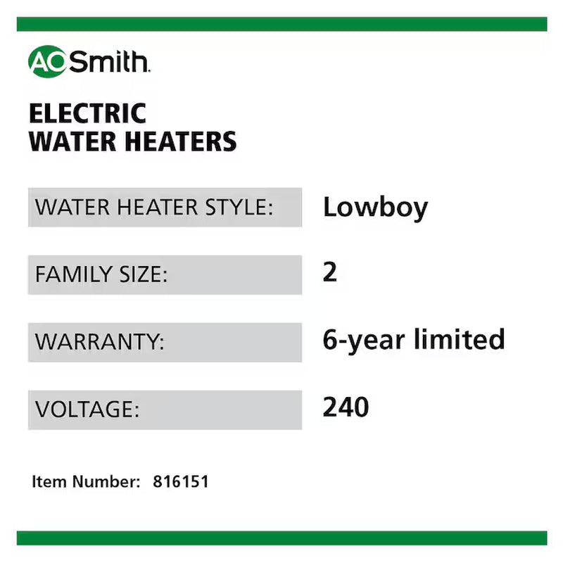 Signature 100 28-Gallon Lowboy 6-Year Warranty 4500-Watt Double Element Electric Water Heater